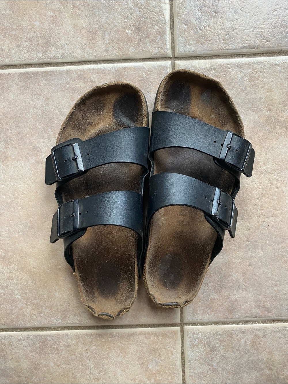 Birkenstock Men's Black Two-Strap Adjustable Slides